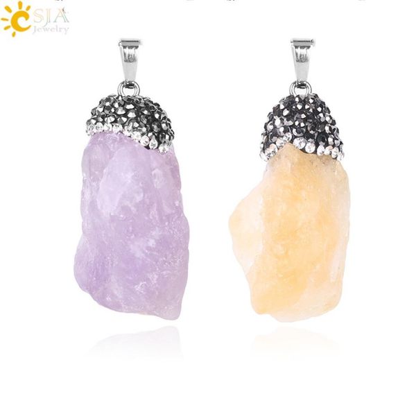 

csja new irregular natural healing gem stone orange purple crystals gradient copper rhinestones jewelry women necklace pendant cha1689979, Bronze;silver