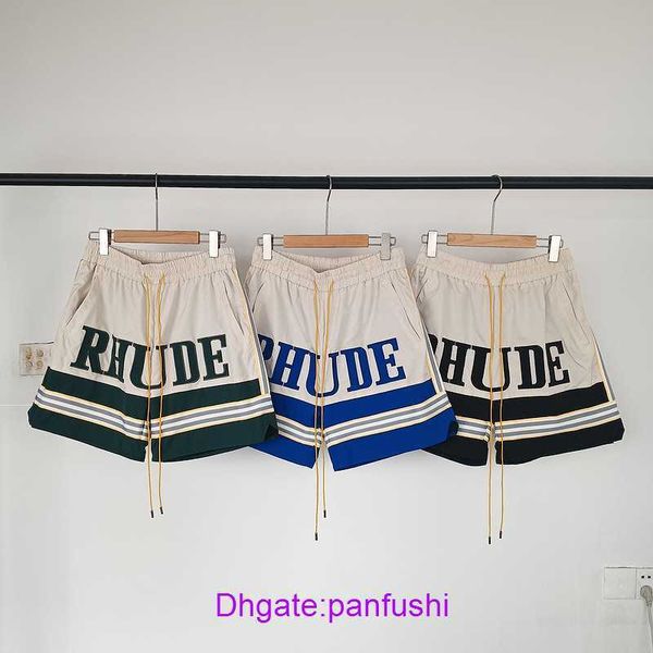 

rhude shorts wholesale designer for sale chaopai new letter embroidered ribbon splice casual capris loose sports, White;black