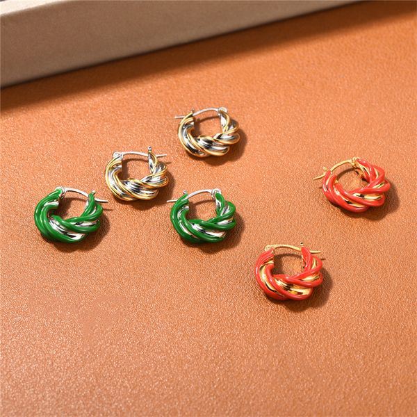 

2023 new trend designer brand red green gold silver twisted circular small earrings for woman party charm jewelry, Golden;silver