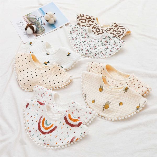 

bibs burp cloths cotton newly printed pleated absorbent tassel baby bibs g220605