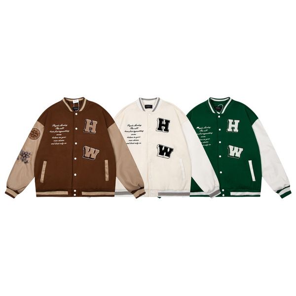 

autumn man letter embroidered woollen nylon long sleeve basketball jacket, Brown