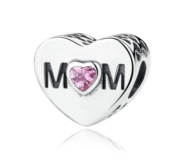 

new authentic 925sterlingsilver mom love heart charms with pink crystal for bracelet diy jewelry making mother039s day g8207236, Black