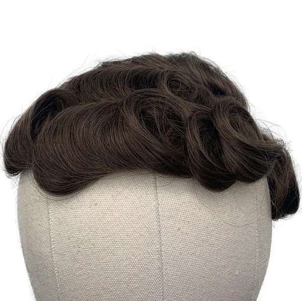 

2020 men toupee skin pu malaysian remy human hair replacement system 4r brown color human hair toupee for men wig 8x10 hair1984771, Black