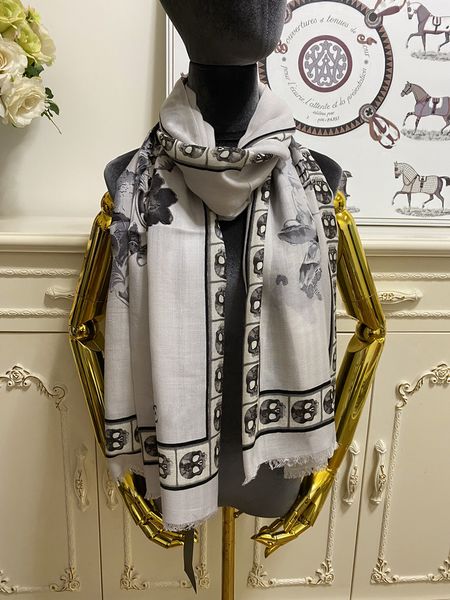 

women's long scarf scarves shawl cashmere material thin and soft grey print flowers pattern size 190cm -68cm, Blue;gray