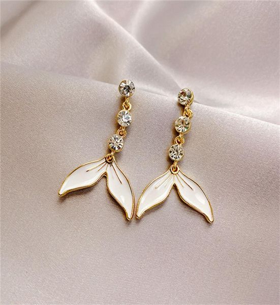 

s925 silver needle rhinestone fishtail earrings temperament simple and personalized long new mermaid ji earrings4084124