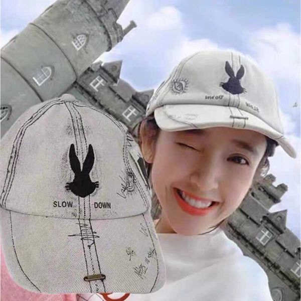 

star bunny cap children's korean embroidery graffiti wash cowboy baseball cap leisure cap men's fashion brand, Blue;gray