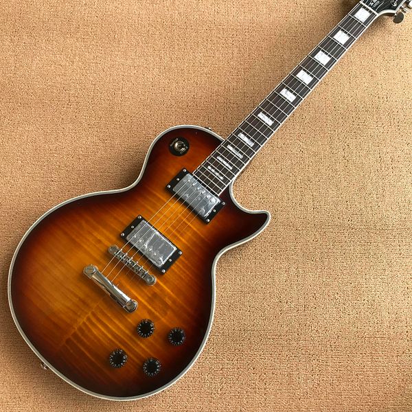 

custom shop, lp custom electric guitars, silver hardware flame maple 22frets guitar 01