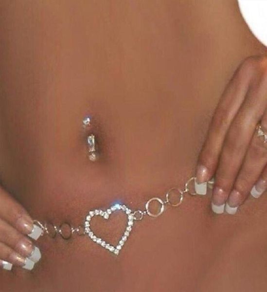 

women fashion rhinestone heart waist chain belt jewelry crystal belly body chain party jewelry gift2747329, Silver