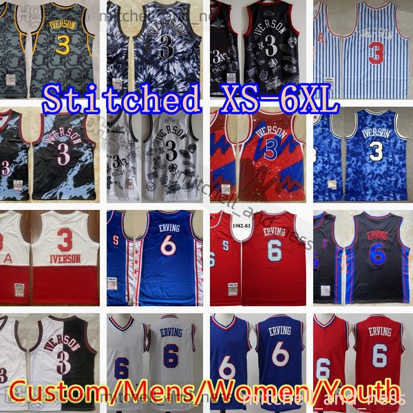 

mitchell and ness allen 3 iverson jersey custom xs-6xl retro stitched basketball jerseys julius 6 erving red blue black 1982-83, Black;red