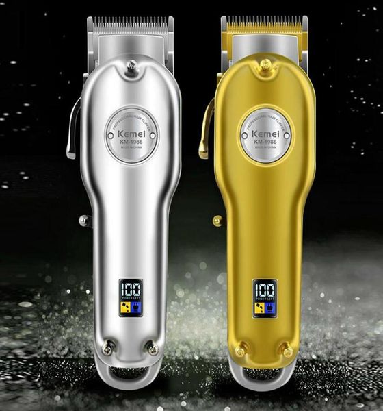 

kemei allmetal barber professional hair clipper km1986 electric cordless lcd hair trimmer gold silver hair cutting machine8601577