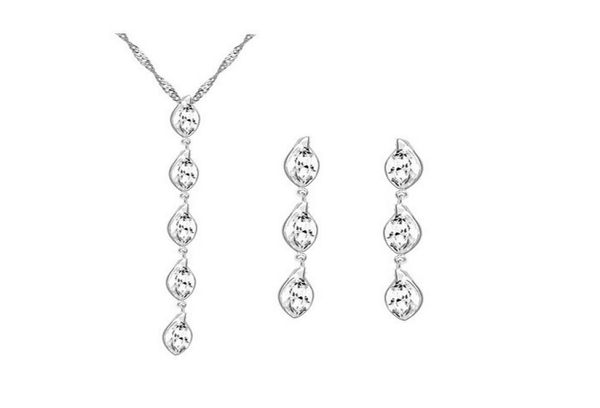 

austria crystal necklace earrings sets fashion oval jewelry set water drop jewelry sets wedding jewelry 81925250309, Silver