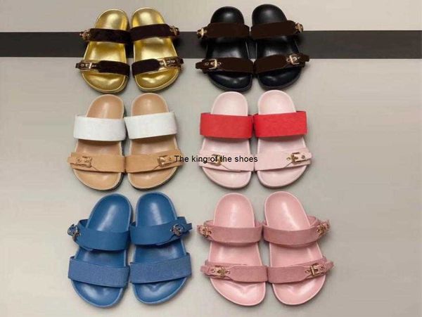 

2020 luxury fashion designer slipper patent canvas bom dia flat mule sandal men beach slides rubber soles summer flip flops with b1496863, Black