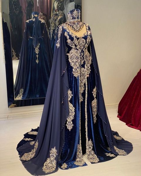 

navy blue mermaid evening dresses beading lace embroidery kaftan caftan chiffon velvet cape jacket prom gowns sweetheart robes, Black