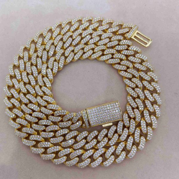 

hip hop men jewelry 10mm moissanite 14k gold plated cuban link chain necklace bracelet cuban diamond chain, Silver