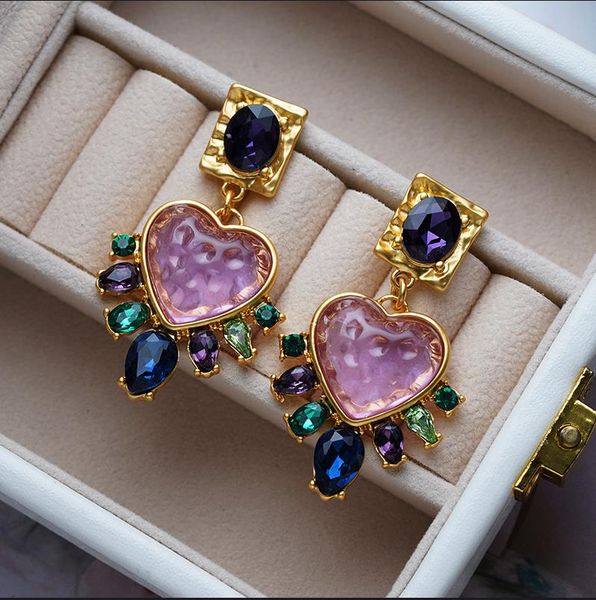 

retro women's earrings medieval palace style colorful love earrings french luxury vintage ear studs e375, Golden;silver