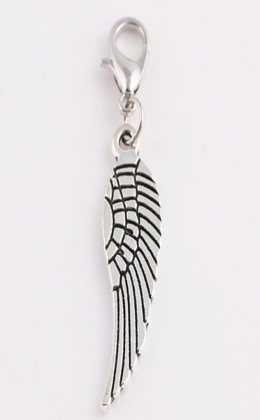 

whole 20pcslot silver angel wing dangle charms pendant with lobster clasp fit for glass floating locket4770513, Bronze;silver
