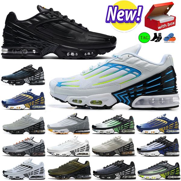 

with box tn 3 tn plus 3 running athletic shoes mens womens obsidian black white wolf grey olive royal blue repeat print trainers tn3 tennis