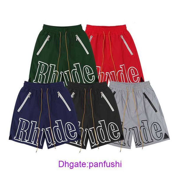 

wholesale designer rhude sport shorts for sale black zipper reflective fashion shorts drawcord casual capris, White;black
