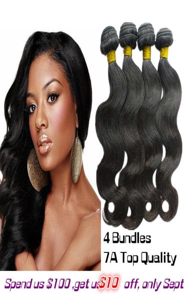 

selling 9a grade peruvian body wave virgin hair weave 4 pieces unprocessed brazilian indian hair bundles weft3260380, Black