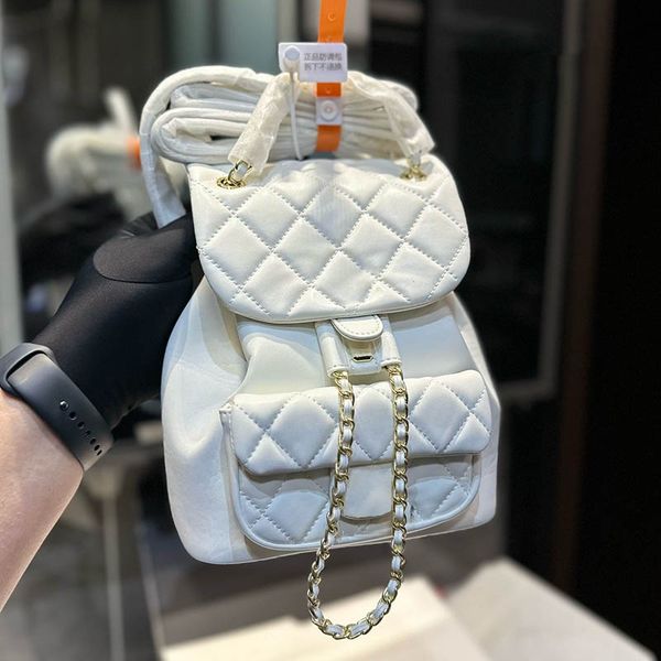 

flap bag white two color luxury black handbag women backpack diamond lattice leather quilted gold silver badge multi-style luxury designer p