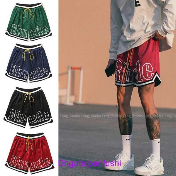 

rhude shorts wholesale designer for sale rhude american mesh material breathable sweatwicking sports fashion brand loose men's casual c, White;black