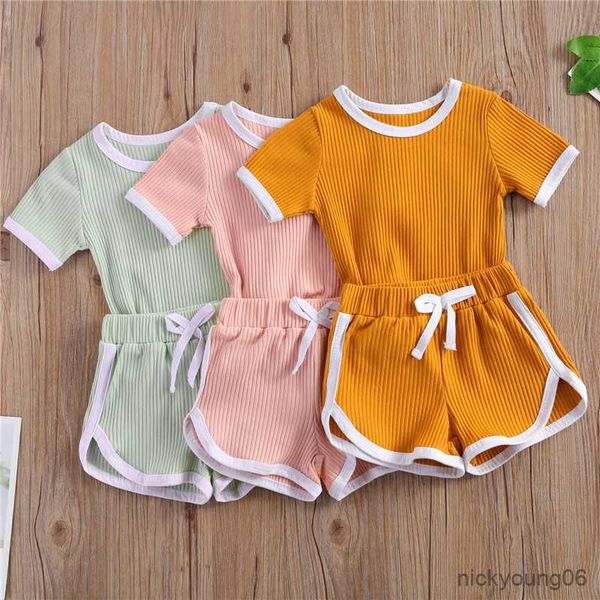 

clothing sets 0-3years baby boys girls summer ribbed knitted o-neck t-shirts and shorts pants casual cotton tracksuits outfits, White