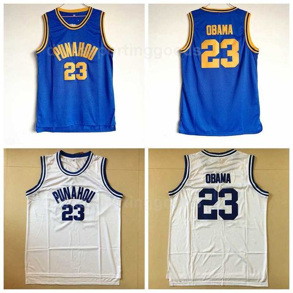 

ncaa college punahou 23 barack obama jersey men high school university basketball jerseys blue color white away for sport fans, Black;red
