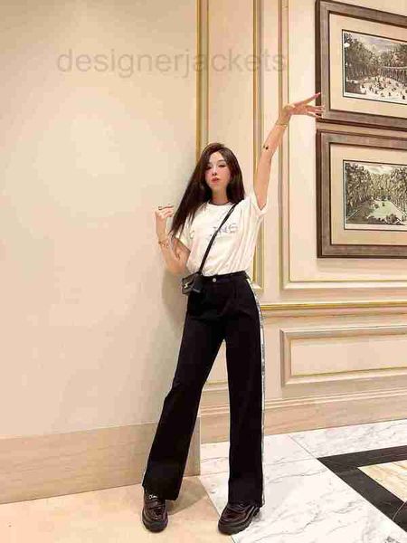 

women's pants & capris designer 2023 new fashion color matching elastic waist bar edge straight tube casual floor dragging trousers wit, Black;white