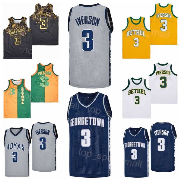 

high school bethel hampton allen iverson jersey 3 basketball moive college for sport fans breathable team green yellow pure cotton hiphop pu, Black;red