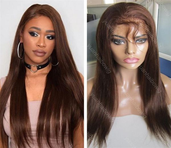 

color 4 human hair wig silk straight virgin brazilian hair medium brown full lace wig 7442585, Black;brown