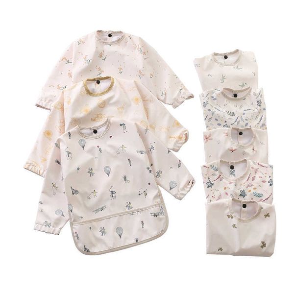

bibs burp cloths long sleeved baby soft pu bib waterproof dietary protection easy to clean children's work clothes g220605