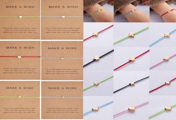 

make a wish golden heart stars bracelet handmade jewelry multicolor rope adjustable string lucky bracelet for women children gd1598933857, Golden;silver