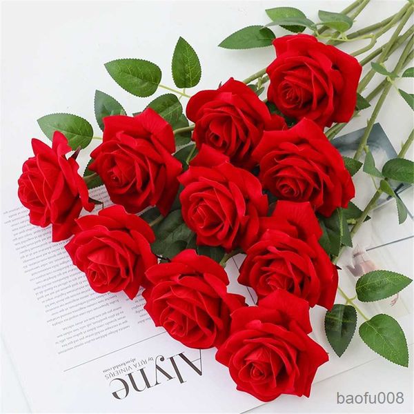 

sachet bags 1/3/5pcs artificial flowers bouquet red silk fake rose flower for wedding home table decoration christmas valentine's day g
