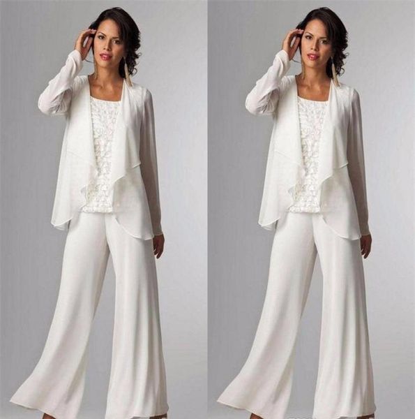 

elegant chiffon mother of the bride dresses there pieces long sleeve jackets lace pant suits for women mother groom plus size gown3746168, Black;red