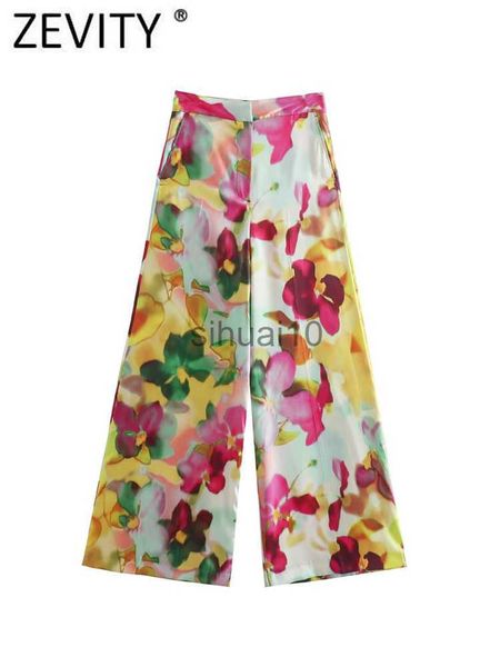 

women's pants capris zevity women vintage ink painting floral print casual wide leg pants female chic zipper fly long trousers pantnes, Black;white