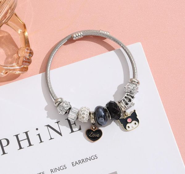 

multi beads melody kuro mi designs stainless charms bracelet happy love heart charms bracelets girl kawaii gift, Red;brown