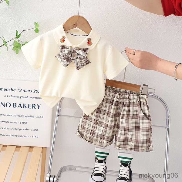 

clothing sets new summer baby girls clothes for 12 to 18 months cartoon fashion short sleeve t-shirts and plaid shorts toddler boys outfit s, White