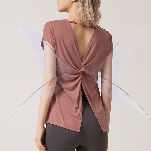 

new split-back yoga clothes for women loose quick-drying running short-sleeved for women fitness blouses spot goods size s-xl, White