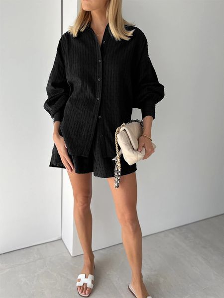 

matching set designer women two piece outfits 2023 summer fashion jacquard loose shorts with long sleeved shirt two piece sets for women sho, Gray