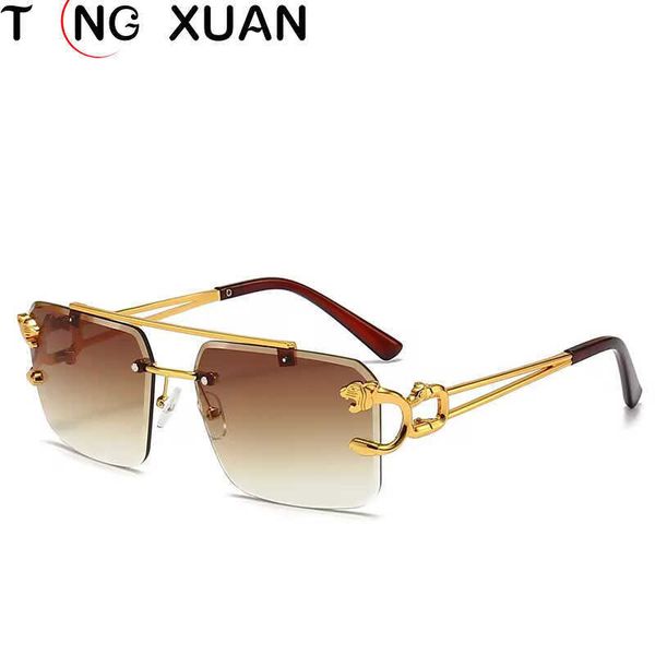 

2023 latest leopard head frame designer eyeglasses rimless sunglasses for men women polarized eye sun glasses custom, White;black