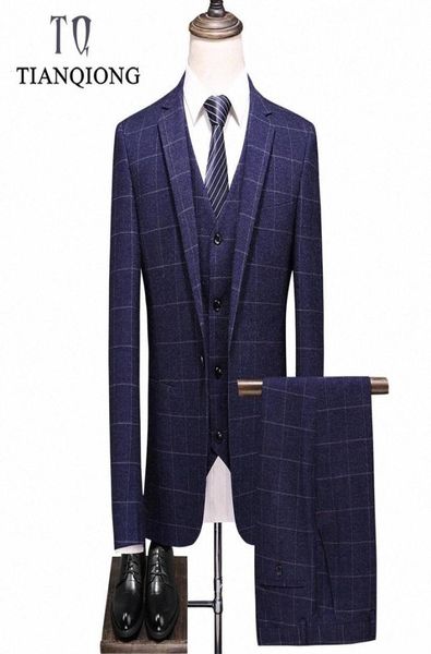 

brand man suits wedding fashion plaid suits for men costume homme luxe slim fit blue 3 pieces men039s formal drop aq1x7651767, Black;gray