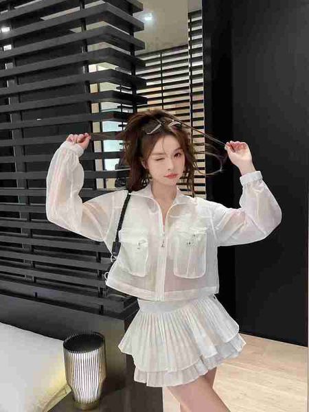 

women's jackets designer 23 spring/summer double pocket letter short sun protection clothing cardigan coat loose long sleeve versatile, Black;brown