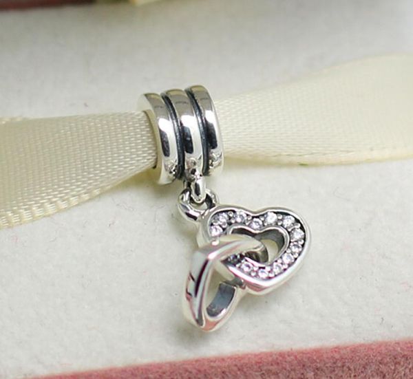

s925 sterling silver interlocking love dangle charm bead with clear zirconia fits european jewelry bracelet ps20754281130, Black