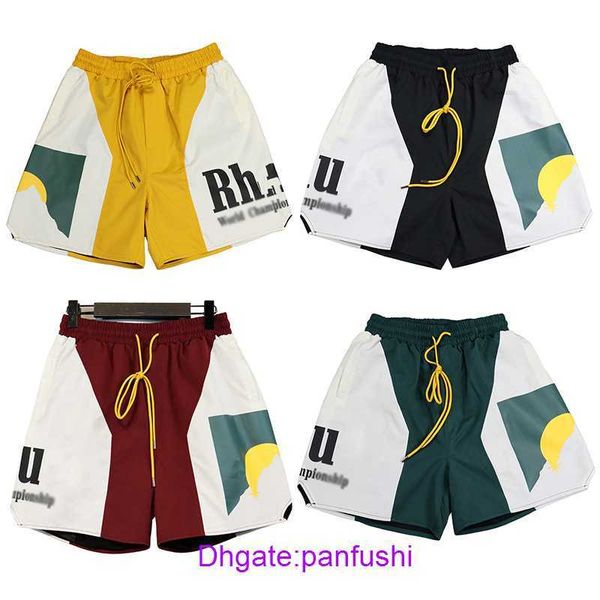 

wholesale designer shorts online shop rhude summer high street trend sunset letter printing color block sports casual loose men's short, White;black
