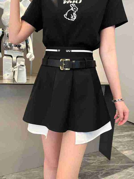 

skirts designer department short skirt 23 summer new line academy aged french celebrity letter rubber band belt half body pleated 533r, Black