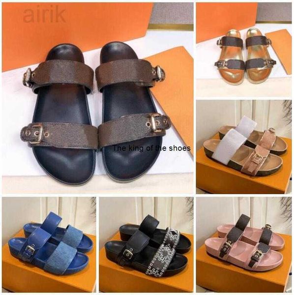 

designer womens slippers bom dia mule sandals flat slippers canvas beach sandal rubber bottom summer leather old floral slipper with box