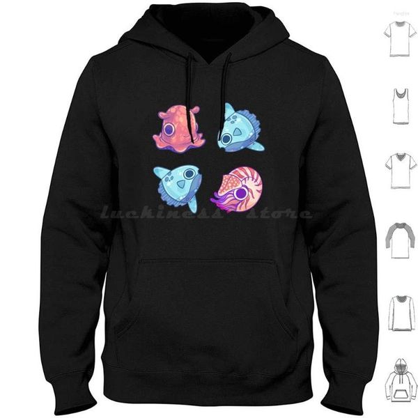 

men's hoodies sweatshirts ocean friends sticker pack long ocs octo sunfish mola nautilus fish, Black