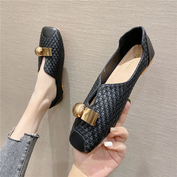 

2023 new large size womens shoes retro square head soft sole flat square head single shoes spring and summer office workers, Black