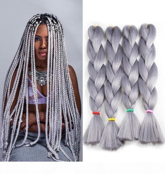 

grey high temperature fiber braids hair kanekalon braiding hair extensions synthetic hair bulk 24 inch 80g moq is 5 pieces 2489123, Black