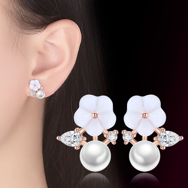 

fashion womens round pearl stud earrings luxury designer crystal rhinestone earring 18k gold plated women wedding party jewelry, Golden;silver